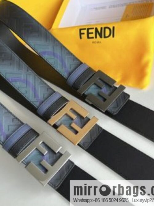 Fendi, printed dark blue double FF cowhide belt 4.0cm