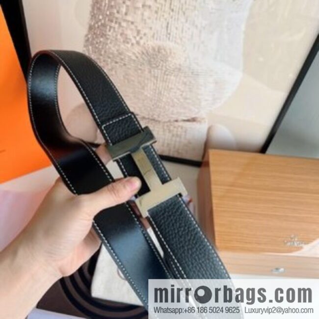 Hermes Hermes, imported selected high-quality leather stainless steel four-corner glossy metal buckle 3.8cm belt