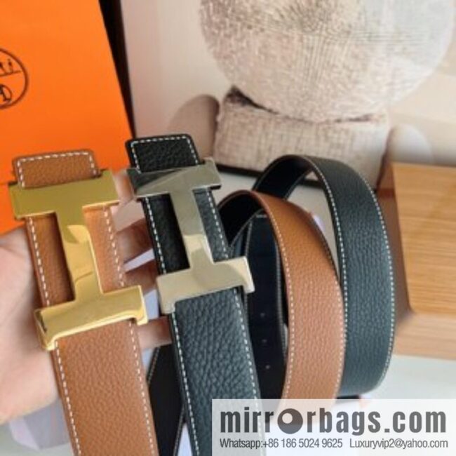 Hermes Hermes, imported selected high-quality leather stainless steel four-corner glossy metal buckle 3.8cm belt
