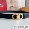 Ferragamo 8-figure buckle oblique inner profile polished double-sided first-layer cowhide belt 3.5cm