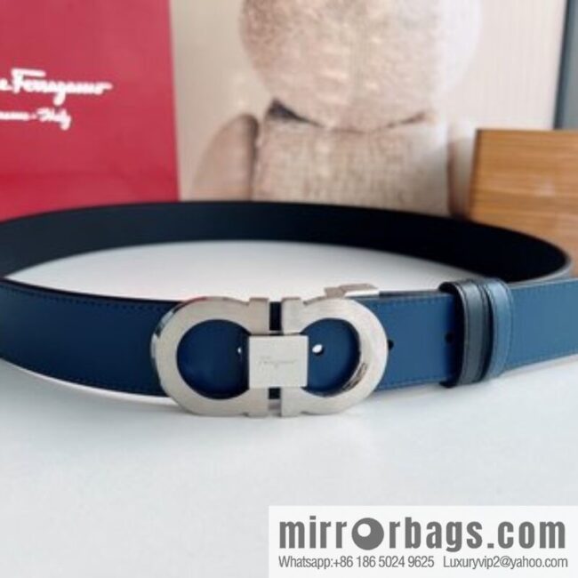 Ferragamo 8-figure buckle oblique inner profile polished double-sided first-layer cowhide belt 3.5cm