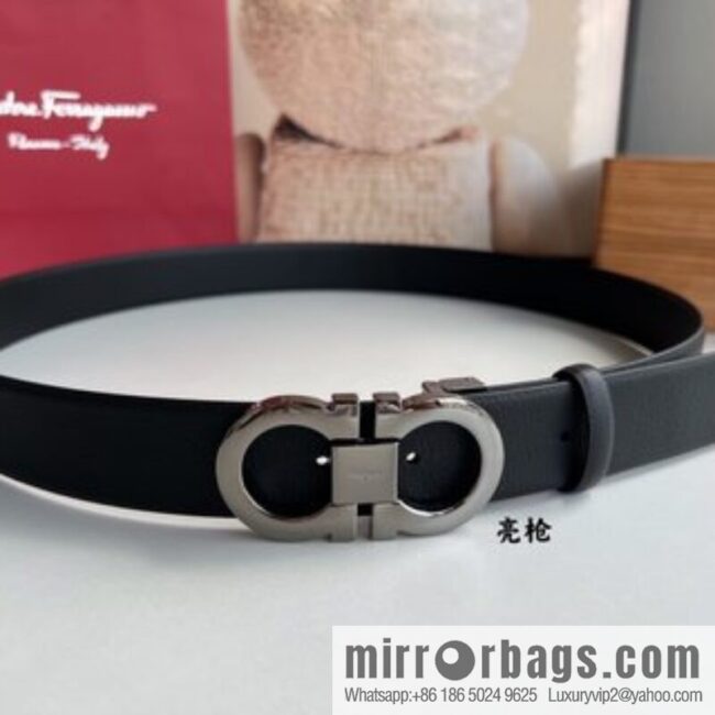 Salvatore Ferragamo Men\'s 3.5cm Delicate Counter Version Double Circle Horseshoe Metal Buckle, First Layer Cowhide Double Sided Belt
