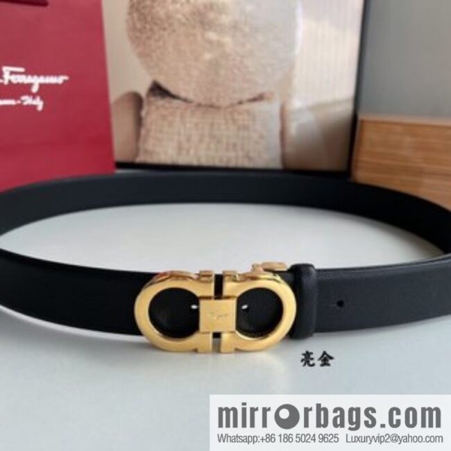 Salvatore Ferragamo Men\'s 3.5cm Delicate Counter Version Double Circle Horseshoe Metal Buckle, First Layer Cowhide Double Sided Belt