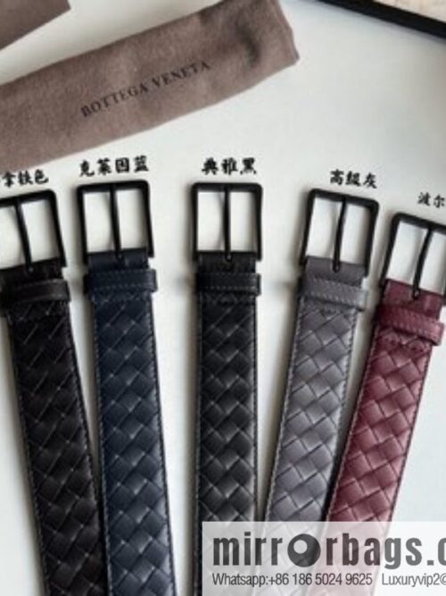 BV Baodian, imported calfskin woven small squares become a typical logo 3.5cm belt