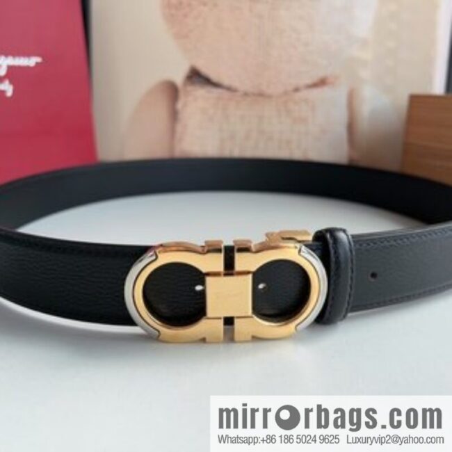 Ferragamo Ferragamo Gancini Buckle Men\'s 3.5cm Stylish Double Sided Belt