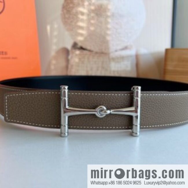 Hermes, Stainless Steel H Solder Joint Boutique Buckle Togo Leather Double Sided Leather Belt 38mm
