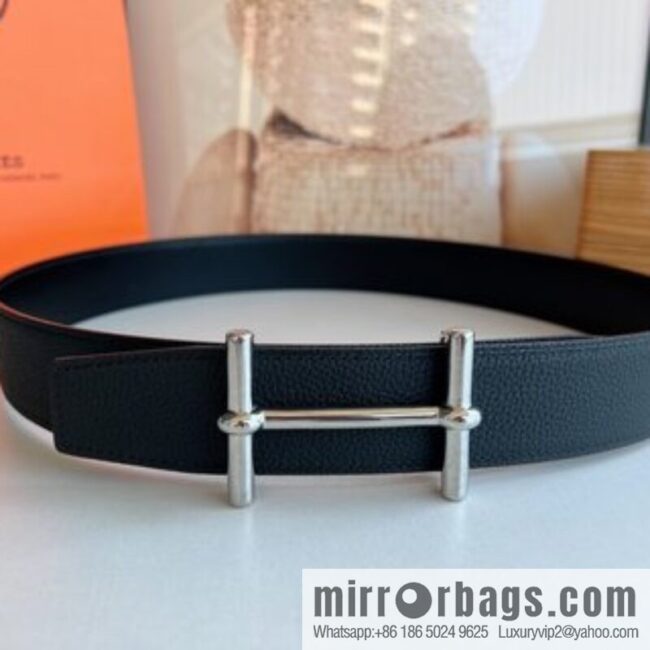 Hermes, Stainless Steel H Solder Joint Boutique Buckle Togo Leather Double Sided Leather Belt 38mm