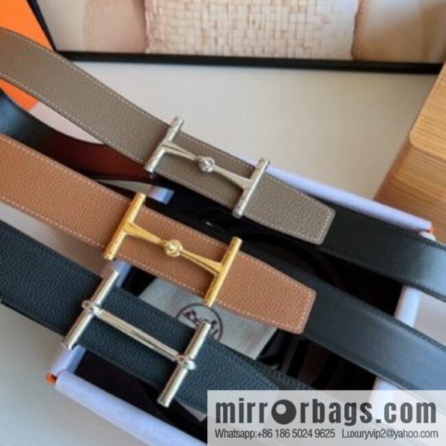 Hermes, Stainless Steel H Solder Joint Boutique Buckle Togo Leather Double Sided Leather Belt 38mm