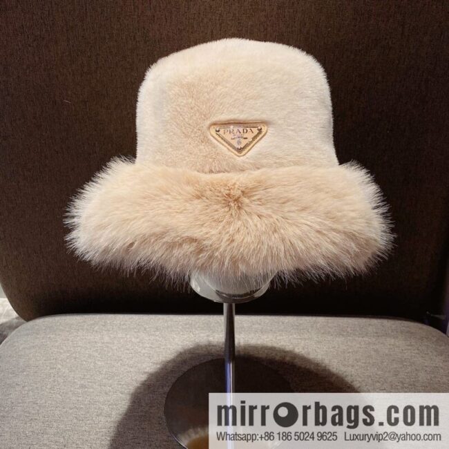 Prada 2022 autumn and winter new mink velvet thickened warm bucket hat