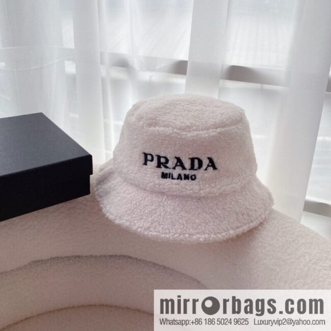 Prada embroidered logo lamb wool bucket hat