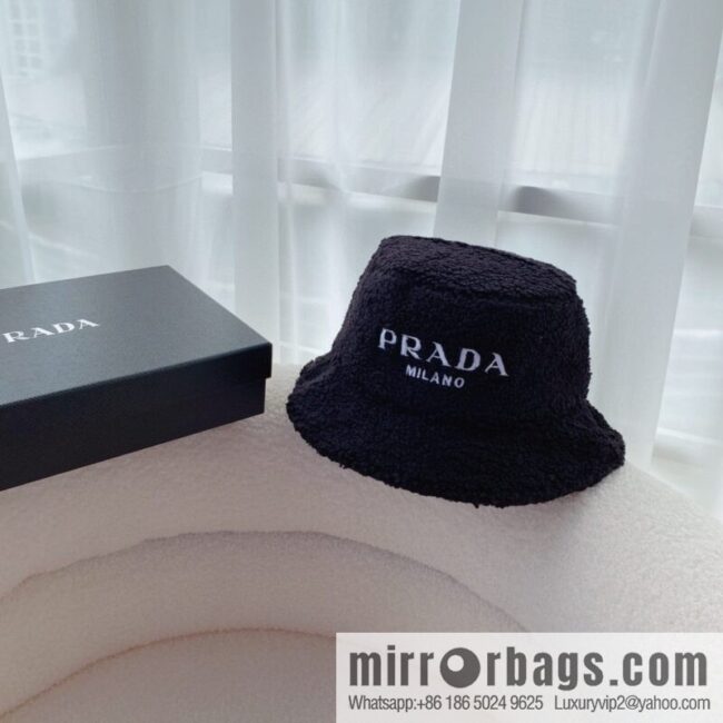 Prada embroidered logo lamb wool bucket hat