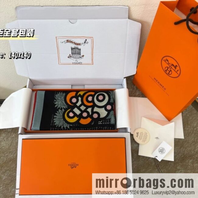 Hermes Hermes Classic Cashmere and Silk Blended Fabric Printed Large Square Towel