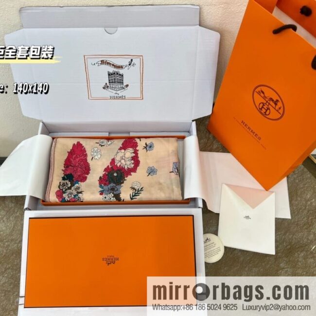 Hermes Hermes Classic Cashmere and Silk Blended Fabric Printed Large Square Towel