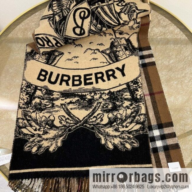 Burberry 100% Cashmere Rectangle War Horse Knight Double Sided Shawl