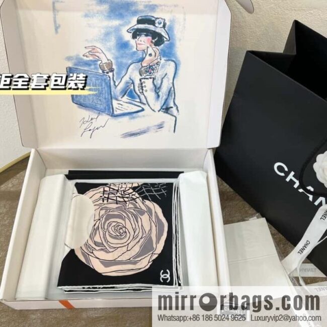 Chanel color matching camellia 100% silk scarf