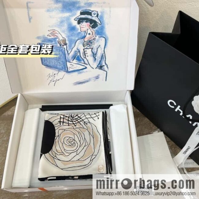 Chanel color matching camellia 100% silk scarf