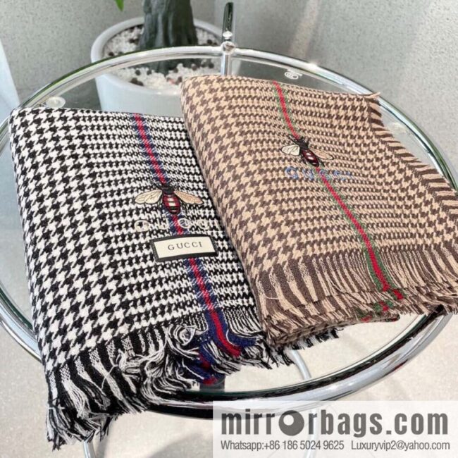 GUCCI Gucci Classic Thousand Birds Grid Cashmere Scarf