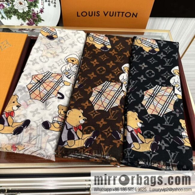 LV Louis Vuitton Bear Paradise Cashmere Scarf