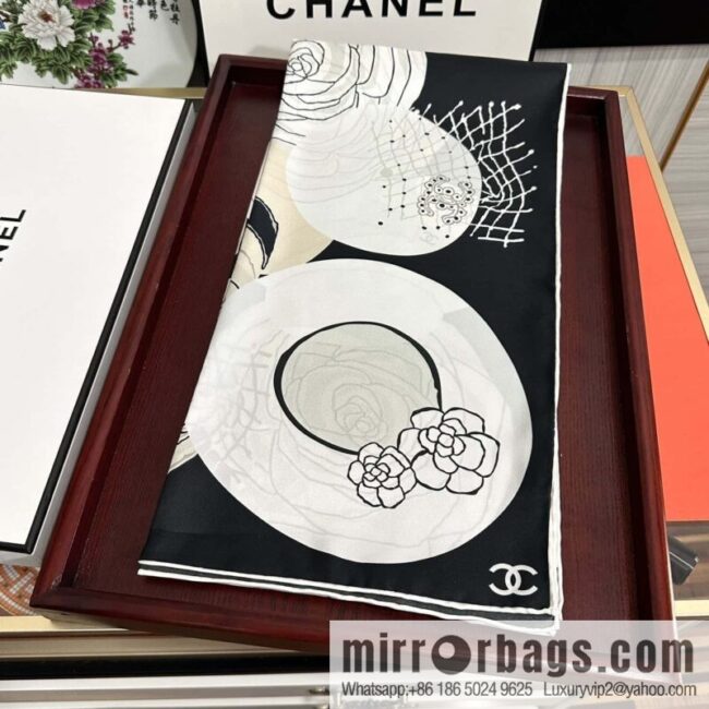 Chanel hat series 100% top twill silk scarf