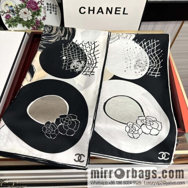 Chanel hat series 100% top twill silk scarf