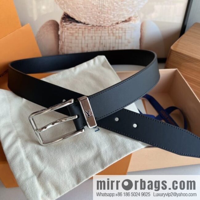 LOUIS VUITTON Pont Neuf 35mm Black Cross Leather Belt