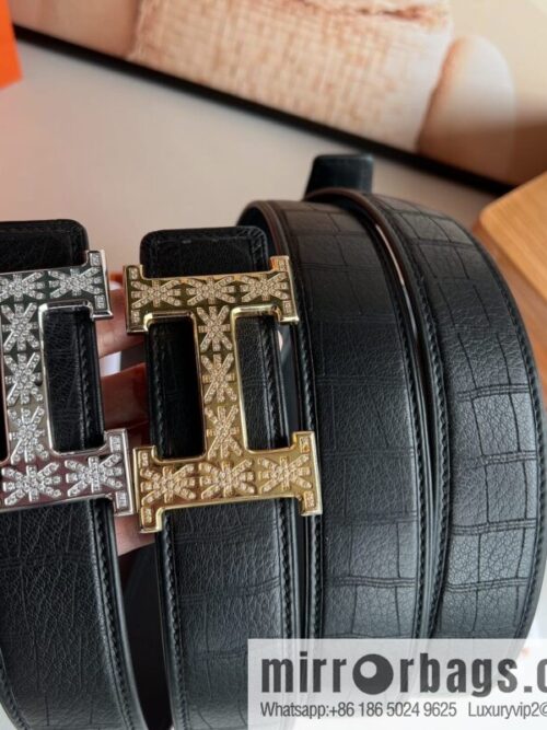 Hermes Hermes, men\'s 3.8cm stainless steel H inlaid diamond buckle belt