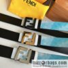 FENDI\'s latest extraordinary creative gradual change printing light blue double FF cowhide belt 4.0cm