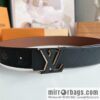 LV/Louis Vuitton, black flower double-sided PYRAMIDE calfskin belt