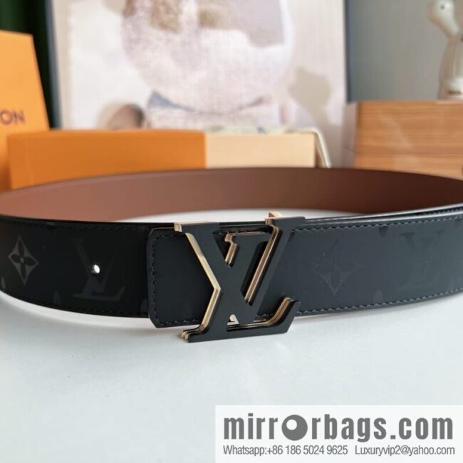 LV/Louis Vuitton, black flower double-sided PYRAMIDE calfskin belt