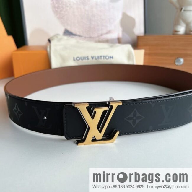LV/Louis Vuitton, black flower double-sided PYRAMIDE calfskin belt