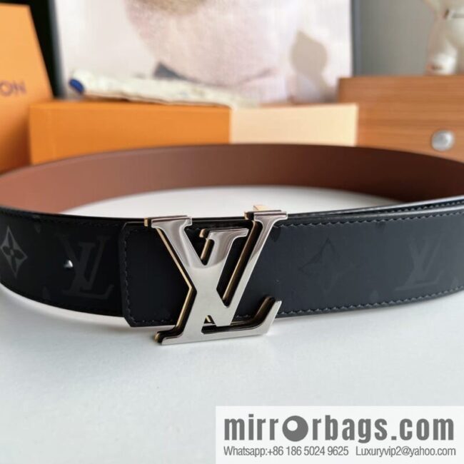 LV/Louis Vuitton, black flower double-sided PYRAMIDE calfskin belt
