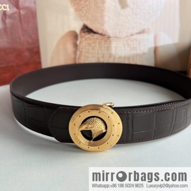 Stefano Ricci Stephen Nidge Shop 3.8cm Men\'s Eagle 🦅 with Cowhide Crocodile Textured Belt