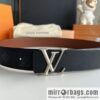 LV/Louis Vuitton, black flower men\'s double-sided PYRAMIDE calfskin brown belt