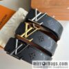 LV/Louis Vuitton, black flower men\'s double-sided PYRAMIDE calfskin brown belt