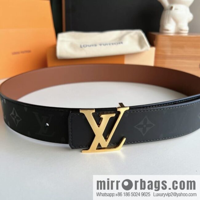 LV/Louis Vuitton, black flower men\'s double-sided PYRAMIDE calfskin brown belt