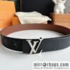 LV/Louis Vuitton, black flower men\'s double-sided PYRAMIDE calfskin brown belt