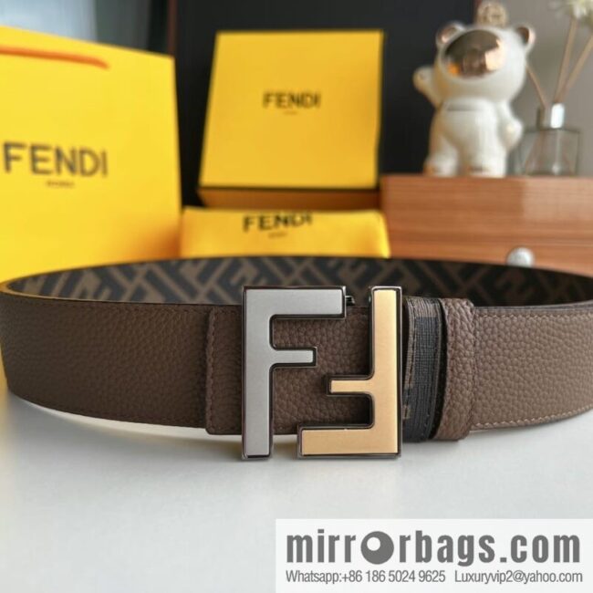 FENDI Fendi, Metal Buckle Printed Fabric Cowhide 4.0cm Belt