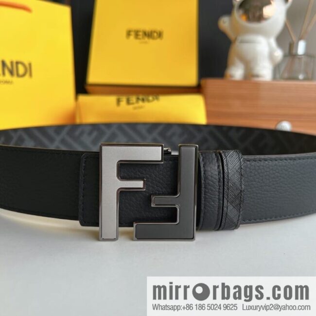 FENDI Fendi, Metal Buckle Printed Fabric Cowhide 4.0cm Belt