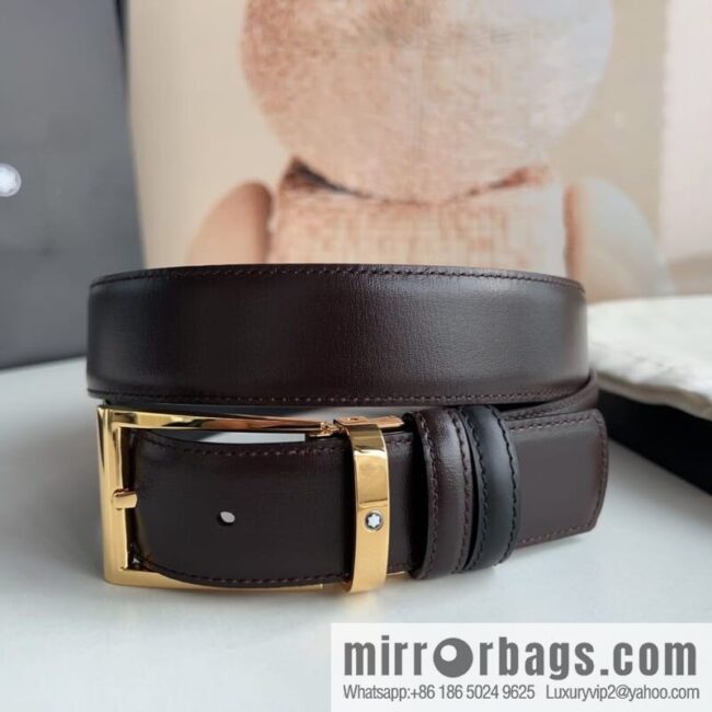 MONTBLANC Montblanc 3.5 wide and simple hexagram chic pin metal buckle first layer cowhide double-sided belt