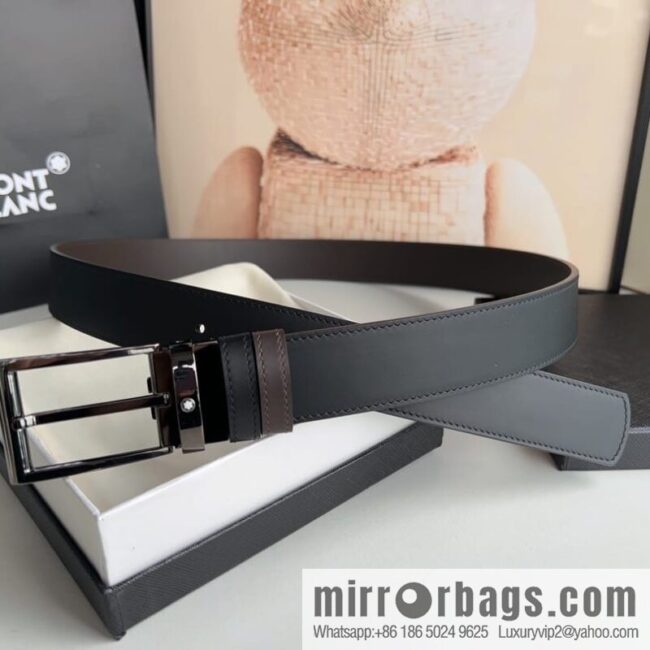 MONTBLANC Montblanc 3.5 wide and simple hexagram chic pin metal buckle first layer cowhide double-sided belt