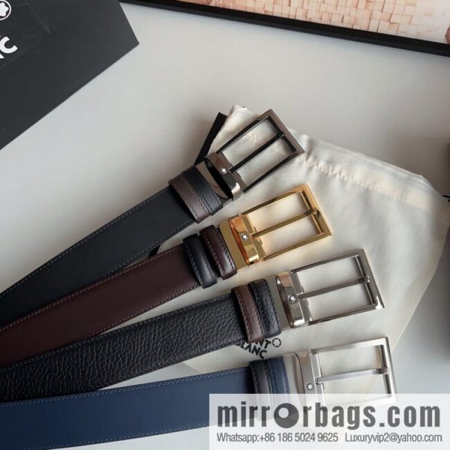 MONTBLANC Montblanc 3.5 wide and simple hexagram chic pin metal buckle first layer cowhide double-sided belt