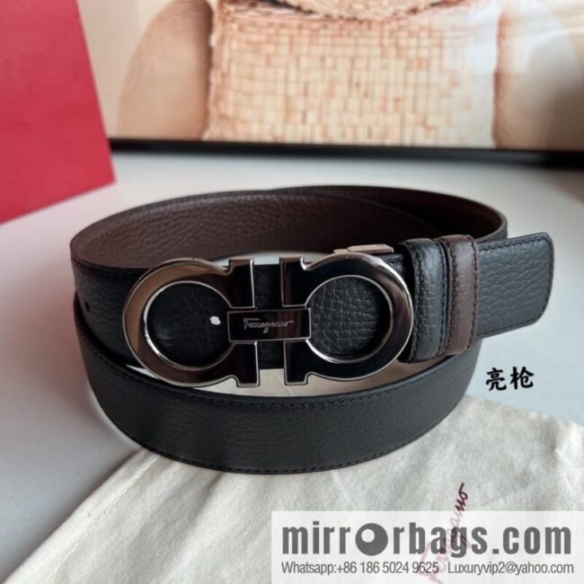 Ferragamo Ferragamo, Exquisite 8-Figure Metal Glossy Clip Buckle Men\'s 3.5cm Belt