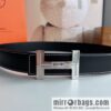 Hermes Hermes, stainless steel inlaid diamond metal buckle with first layer cowhide double-sided men\'s 3.8cm belt