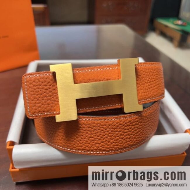 Hermes H four-corner solder joint brushed gold/palladium buckle imported togo leather calfskin 38mm belt