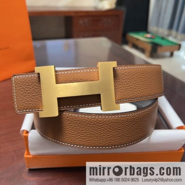 Hermes H four-corner solder joint brushed gold/palladium buckle imported togo leather calfskin 38mm belt