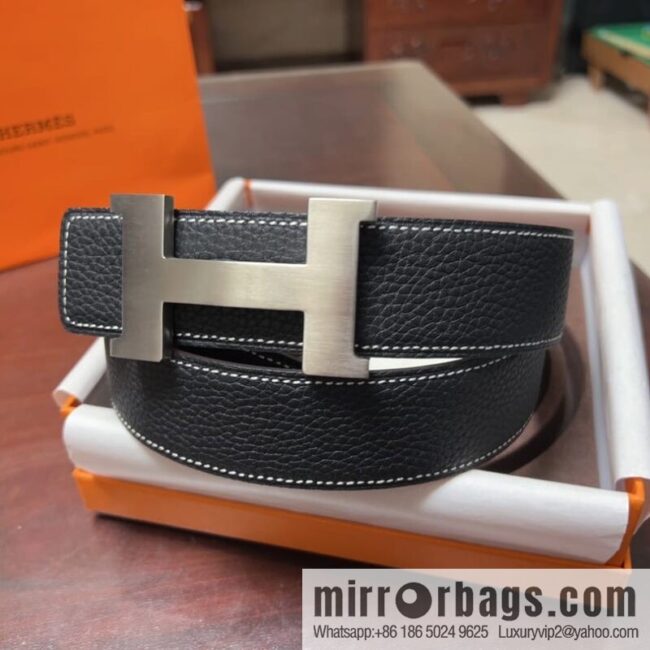 Hermes H four-corner solder joint brushed gold/palladium buckle imported togo leather calfskin 38mm belt