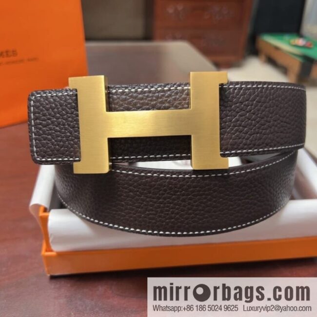 Hermes H four-corner solder joint brushed gold/palladium buckle imported togo leather calfskin 38mm belt