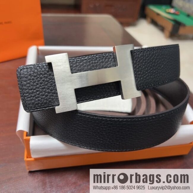 Hermes H four-corner solder joint brushed gold/palladium buckle imported togo leather calfskin 38mm belt