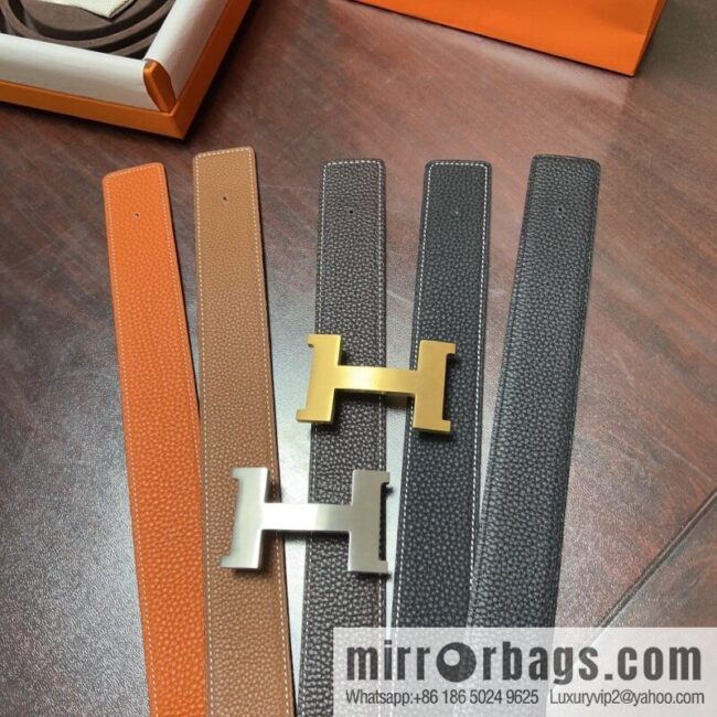 Hermes H four-corner solder joint brushed gold/palladium buckle imported togo leather calfskin 38mm belt