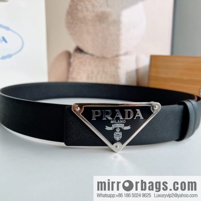 Prada, men\'s logo metal buckle cowhide belt width: 3.5cm